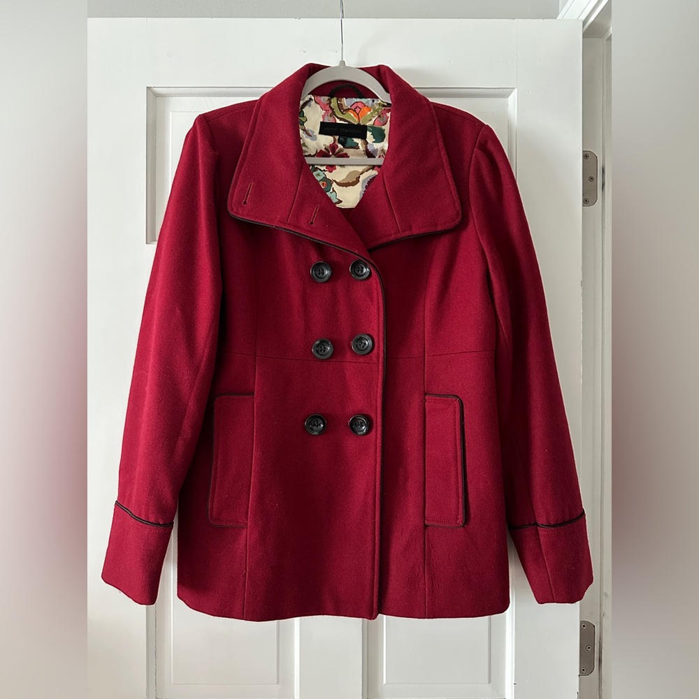 Steve Madden Wool-Blend Double Breasted Button Up Peacoat With Floral Lining